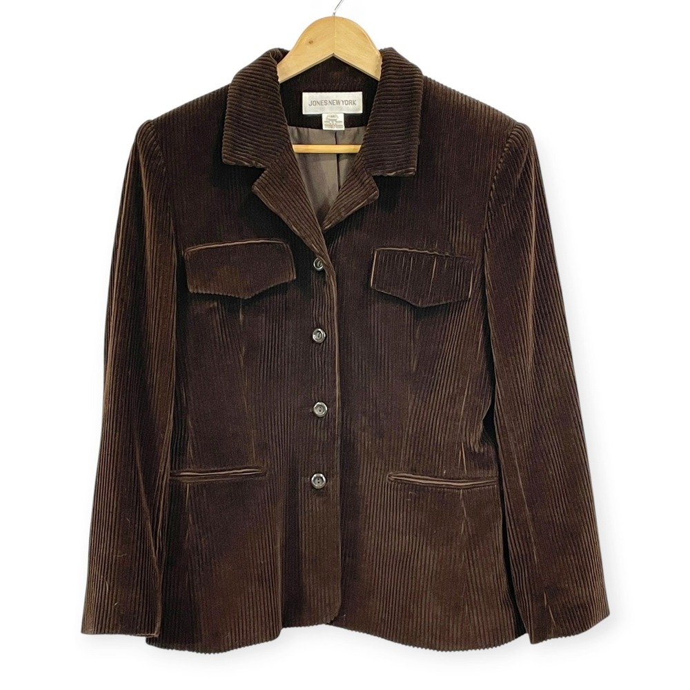 VIntage Jones New York Womens Brown Corduroy Blazer Jacket Size 12 Dark Academia